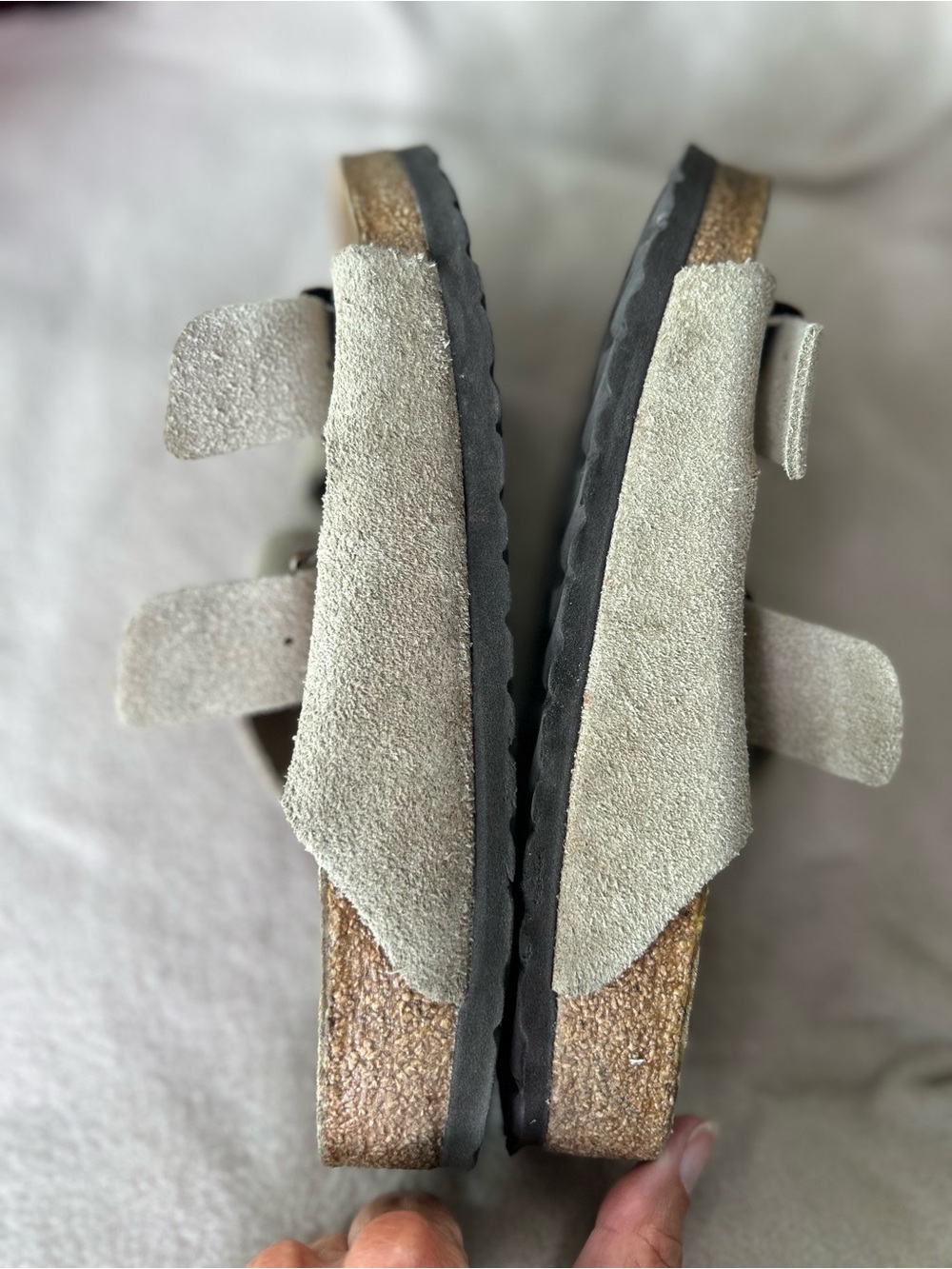 Birkenstock Arizona Suede Double-Buckle Slide Sandals in Beige womens size 7(38) - Picture 2 of 6